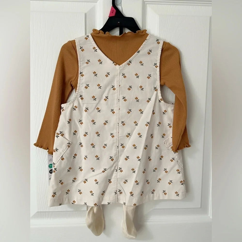 Carter's Cream Floral Dress and Gold Long Sleeve Top Set 3 Piece